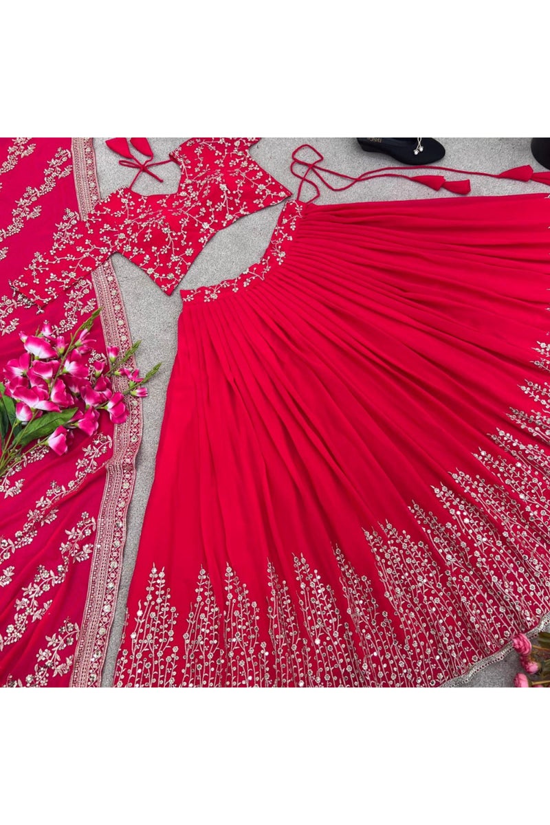 Faux Georgette Lehenga Choli & Dupatta - HRT3822 - Image 3